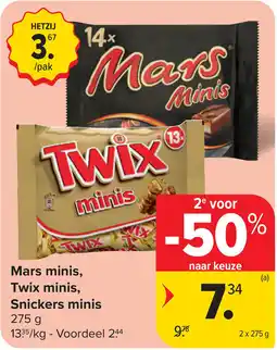 Carrefour Mars minis, Twix minis, Snickers minis aanbieding