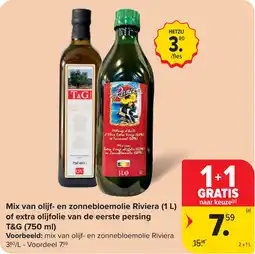 Carrefour Mix van olijf- en zonnebloemolie Riviera of extra olijfolie van de eerste persing T&G aanbieding