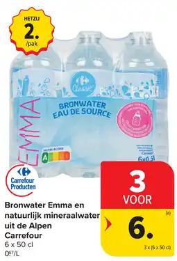 Carrefour Bronwater Emma en natuurlijk mineraalwater uit de Alpen Carrefour aanbieding