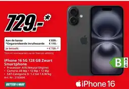 MediaMarkt iPhone 16 5G 128 GB Zwart Smartphone aanbieding