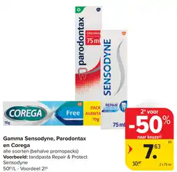 Carrefour Gamma Sensodyne, Parodontax en Corega aanbieding