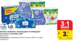 Carrefour Gamma zakdoeken, keukenpapier en toiletpapier Carrefour en Carrefour Soft aanbieding