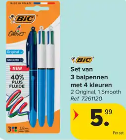 Carrefour BiC Set van 3 balpennen met 4 kleuren aanbieding