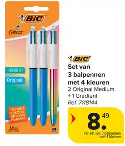 Carrefour BIC Set van 3 balpennen met 4 kleuren aanbieding