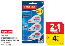 Carrefour Tipp-Ex Set van 3 correctierollers Mini Pocket Mouse aanbieding