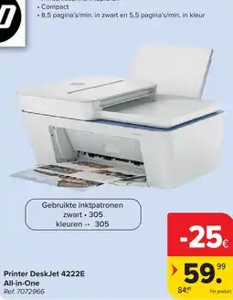 Carrefour Hp Printer DeskJet 4222E All-in-One aanbieding