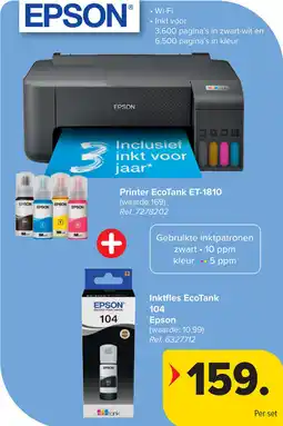 Carrefour Epson Printer EcoTank ET-1810 + Inktfles EcoTank 104 aanbieding