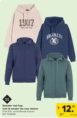 Carrefour Tex Sweater met kap met of zonder rits voor dames aanbieding