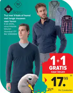 Carrefour Tex Basic Trui met V-hals of hemd met lange mouwen voor heren aanbieding