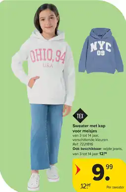 Carrefour Tex Sweater met kap voor meisjes aanbieding