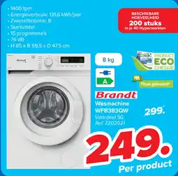Carrefour Brandt Wasmachine WFB383QW aanbieding