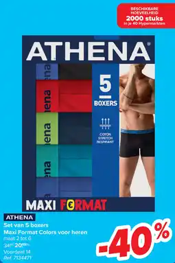 Carrefour Athena Set van 5 boxers Maxi Format Colors voor heren aanbieding