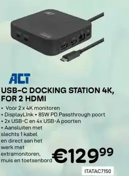 CompuDeals ACT USB-C DOCKING STATION 4K, FOR 2 HDMI aanbieding