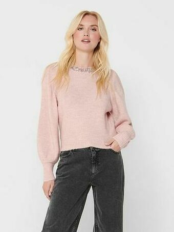 Berca Shoes Only Trui Only Trui Elsa Met Parels Ronde Hals - Roze aanbieding