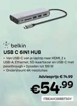 CompuDeals Belkin USB C 6in1 hub aanbieding