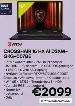CompuDeals MSI crosshair 16 HX AI D2XW- GKG-007BE aanbieding