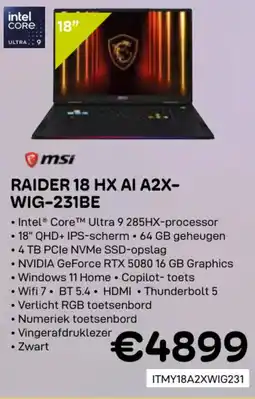 CompuDeals MSI raider 18 HX AI A2X- WIG-231BE aanbieding