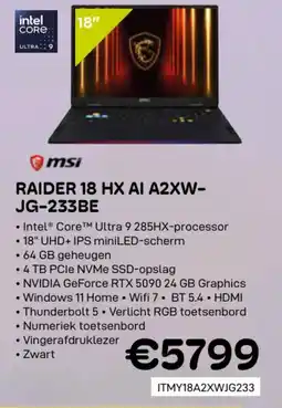 CompuDeals MSI raider 18 HX AI A2XW- JG-233BE aanbieding