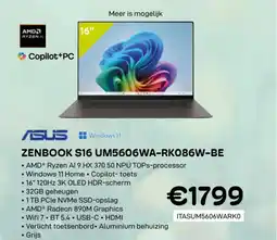 CompuDeals ASUS zenbook S16 UM5606WA-RKO86W-BE aanbieding