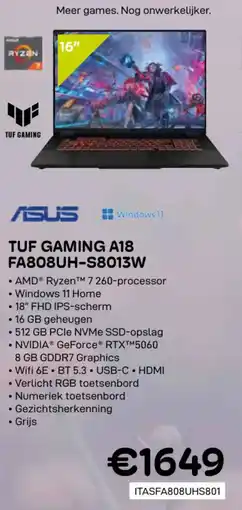 CompuDeals ASUS tuf gaming A18 FA808UH-S8013W aanbieding