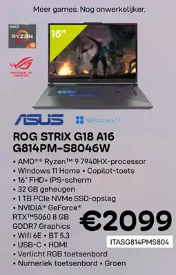 CompuDeals ASUS rog strix G18 A16 G814PM-S8046W aanbieding