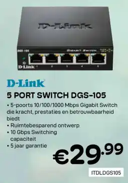CompuDeals D-link 5 port switch DGS-105 aanbieding