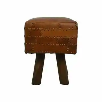 Leen Bakker HSM Collection vierkante kruk Jari - patchwork leder - vintage cognac - Leen Bakker aanbieding