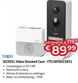 AUVA Tapo D230S1 Video Doorbell Cam-ITTLTAPOD230S1 aanbieding