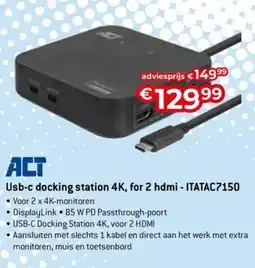 AUVA ACT Usb-c docking station 4K, for 2 hdmi - ITATAC7150 aanbieding