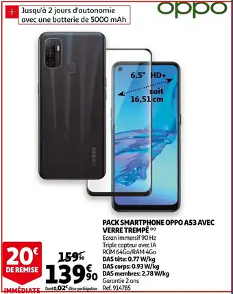 Pack Smartphone Oppo A53 Avec Verre Trempe
