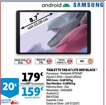 Tablette Tab A7 Lite Wifi Black