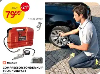 Brico Einhell compressor zonder kuip TC-AC 1900FSET aanbieding
