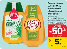 Carrefour Gamma honing Lune de Miel, Sunny Bio en L'Apiculteur uit onze streek aanbieding