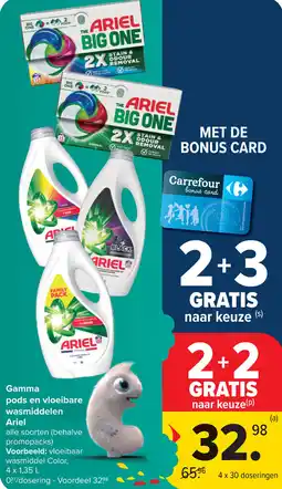 Carrefour Gamma Pods en Vloeibare Wasmiddelen Ariel aanbieding