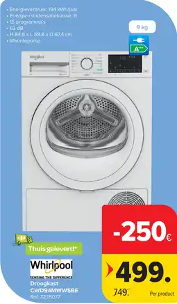 Carrefour Whirlpool Droogkast CWD94MWWSBE Ref. 7235077 aanbieding