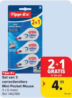 Carrefour Tipp-Ex Set van 3 correctierollers Mini Pocket Mouse aanbieding