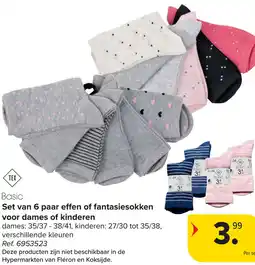 Carrefour Set van 6 paar effen of fantasiesokken voor dames of kinderen aanbieding