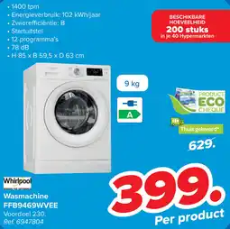 Carrefour Whirlpool Wasmachine FFB9469WVEE aanbieding