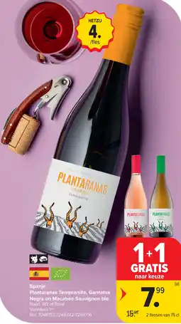 Carrefour Plantaranas Tempranillo, Garnatxa Negra en Macabeo Sauvignon bio aanbieding