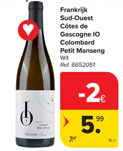 Carrefour IO Colombard Petit Manseng Sud-Ouest Côtes de Gascogne aanbieding