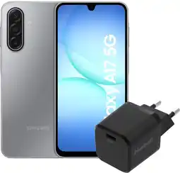 Coolblue Samsung Galaxy A17 128 Go Gris 5G + BlueBuilt Chargeur avec Port USB-C 30 W Noir aanbieding
