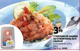 Auchan 2 tartares de saumon au citron persil ou a l'avocat aanbieding