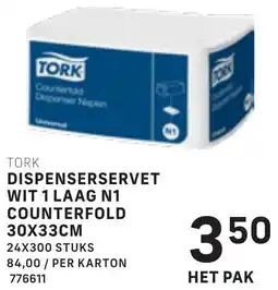 Bidfood Tork Dispenserservet Wit 1 Laag N1 Counterfold aanbieding