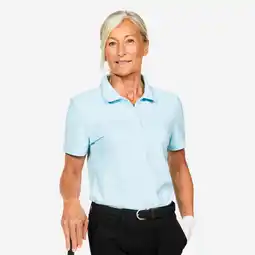 Decathlon Golfpolo met korte mouwen voor dames MW500 katoen en polyester ijsblauw aanbieding