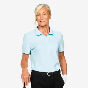 Decathlon Golfpolo met korte mouwen voor dames MW500 katoen en polyester ijsblauw aanbieding