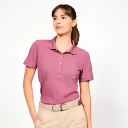 Decathlon Golfpolo met korte mouwen voor dames MW500 katoen en polyester donkerroze aanbieding