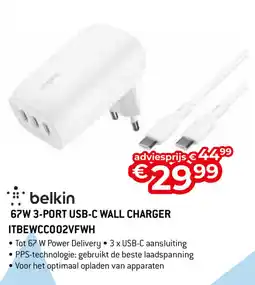 Exellent belkin 67W 3-PORT USB-C WALL CHARGER ITBEWCC002VFWH aanbieding