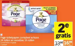 Albert Heijn Page toiletpapier compleet schoon 24 rollen en sensitive 16 rollen aanbieding