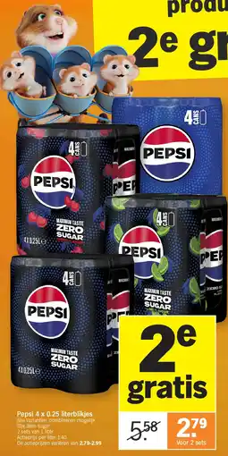 Albert Heijn Pepsi 4 x 0.25 literblikjes aanbieding