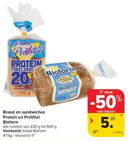 Carrefour Brood en sandwiches Protein en ProVital Biaform aanbieding